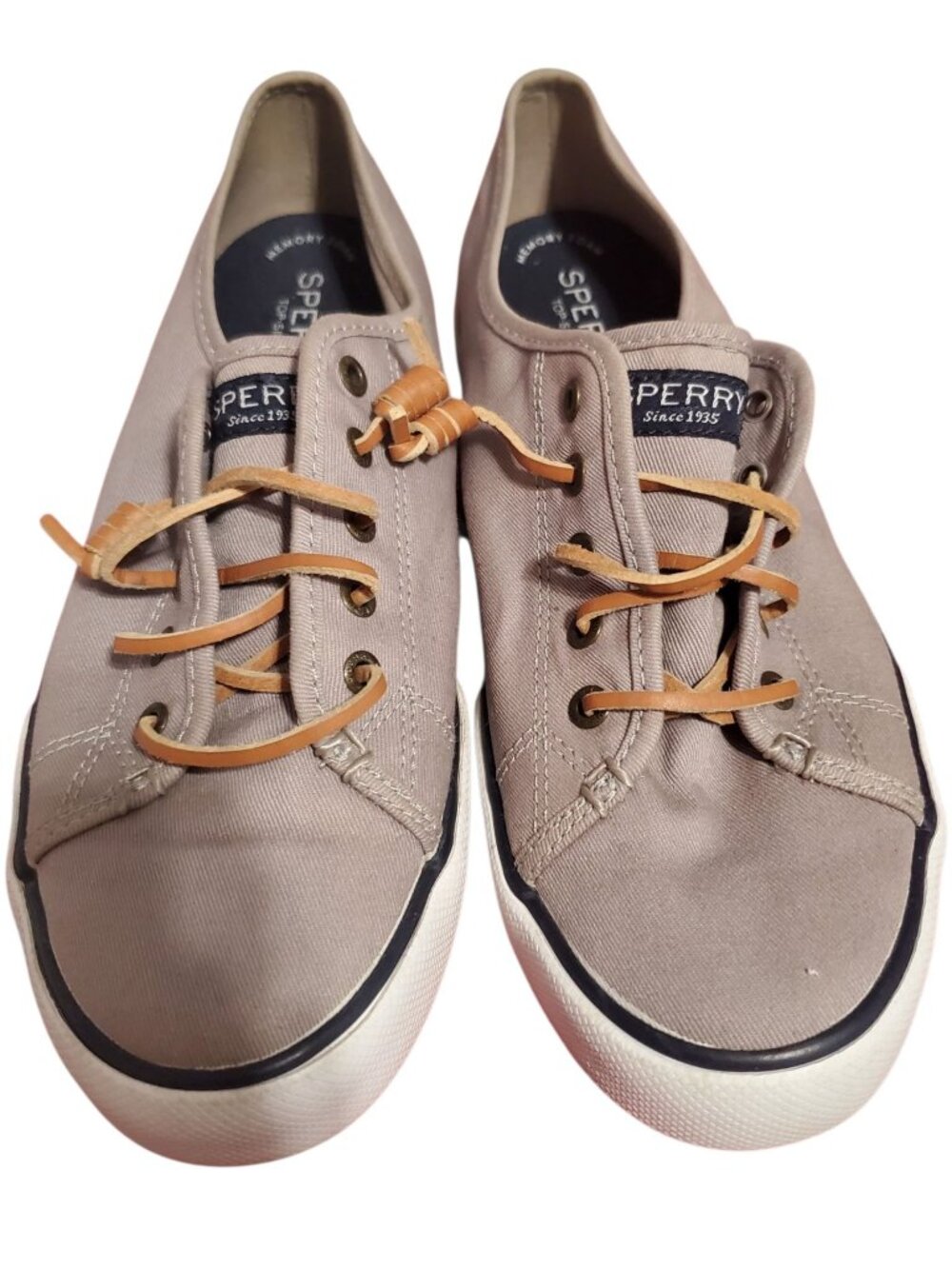 Sperry Womens Canvas Sneakers With Leather Laces gray Size 8.5M - Picture 2 of 12